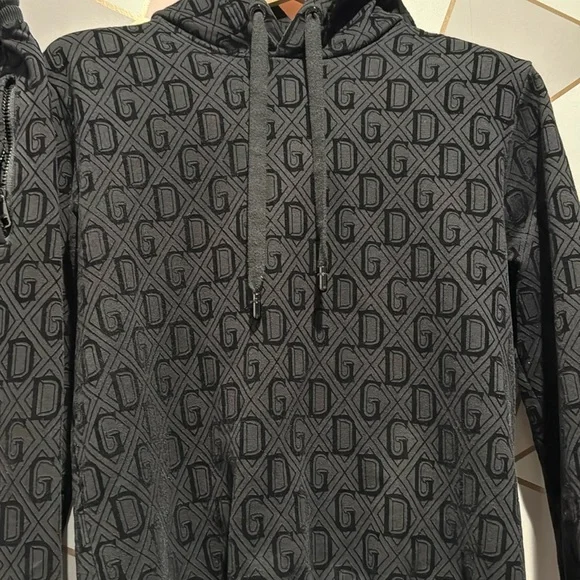 Dolce & Gabbana Black Velvet Embossed Logo Sweat Suit (Hoodie & Joggers)